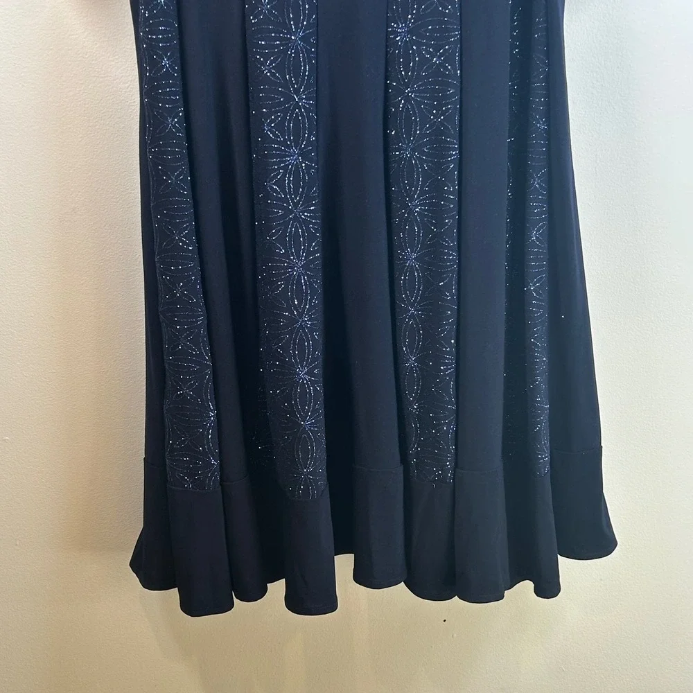 R&M Richards Womens Navy Blue 2‎ Piece Glitter Floral Dress and Jacket Set XL